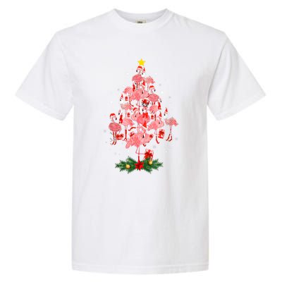 Pink Flamingo Xmas Tree Merry Flocking Christmas Gift Garment-Dyed Heavyweight T-Shirt