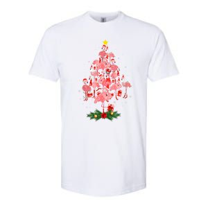 Pink Flamingo Xmas Tree Merry Flocking Christmas Gift Softstyle CVC T-Shirt