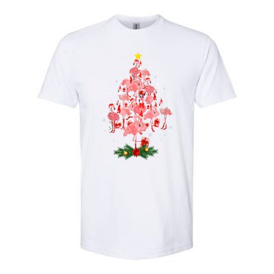 Pink Flamingo Xmas Tree Merry Flocking Christmas Gift Softstyle CVC T-Shirt