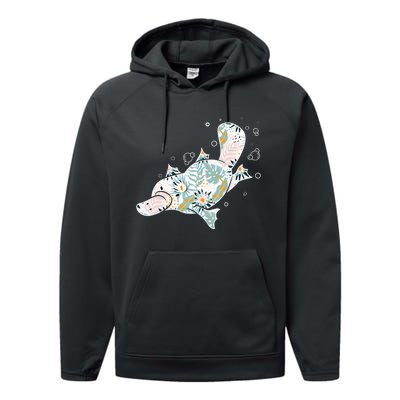 Platypus Floral Zookeeper Animal Lover Marine Biologist Performance Fleece Hoodie