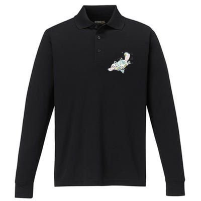 Platypus Floral Zookeeper Animal Lover Marine Biologist Performance Long Sleeve Polo