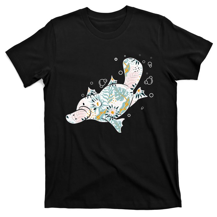 Platypus Floral Zookeeper Animal Lover Marine Biologist T-Shirt