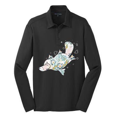 Platypus Floral Zookeeper Animal Lover Marine Biologist Silk Touch Performance Long Sleeve Polo