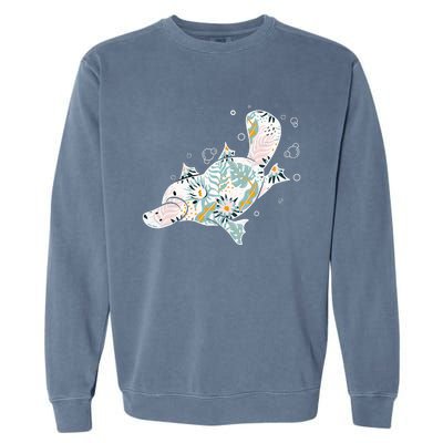 Platypus Floral Zookeeper Animal Lover Marine Biologist Garment-Dyed Sweatshirt