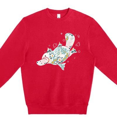 Platypus Floral Zookeeper Animal Lover Marine Biologist Premium Crewneck Sweatshirt