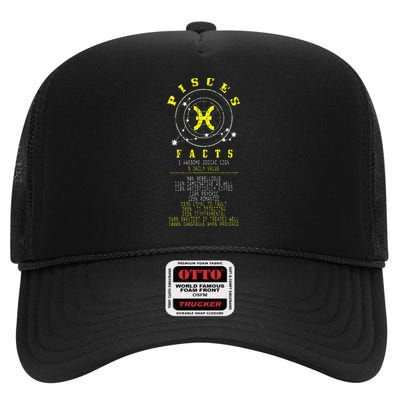 Pisces Facts Zodiac Sign Birthday Horoscope Astrology High Crown Mesh Back Trucker Hat