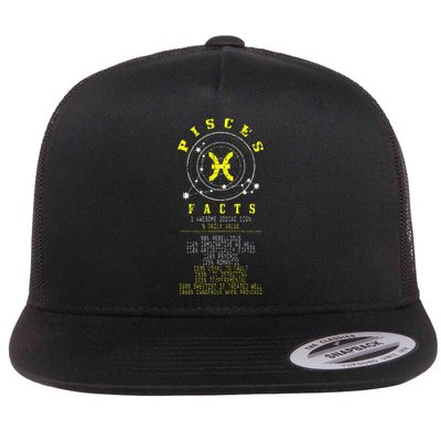 Pisces Facts Zodiac Sign Birthday Horoscope Astrology Flat Bill Trucker Hat