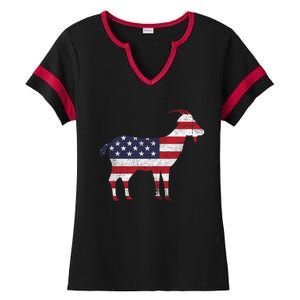 Patriotic Goat 4th Of July American Flag Gift Ladies Halftime Notch Neck Tee