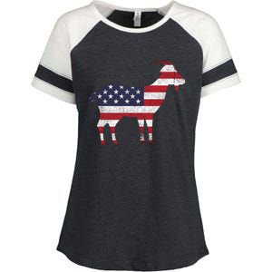 Patriotic Goat 4th Of July American Flag Gift Enza Ladies Jersey Colorblock Tee