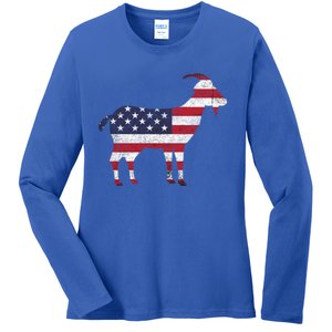 Patriotic Goat 4th Of July American Flag Gift Ladies Long Sleeve Shirt