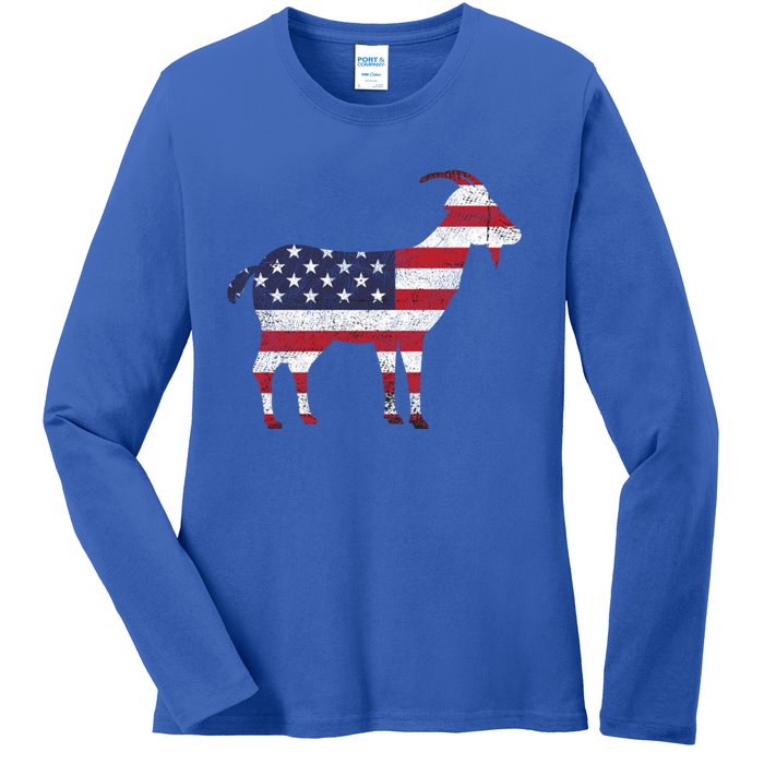 Patriotic Goat 4th Of July American Flag Gift Ladies Long Sleeve Shirt