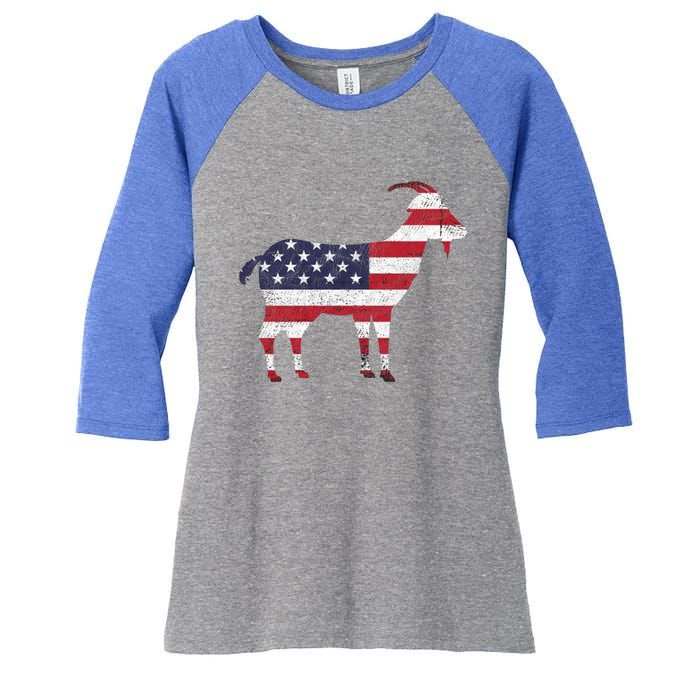 Patriotic Goat 4th Of July American Flag Gift Women's Tri-Blend 3/4-Sleeve Raglan Shirt