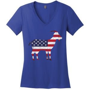 Patriotic Goat 4th Of July American Flag Gift Women's V-Neck T-Shirt