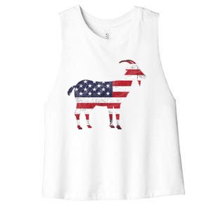 Patriotic Goat 4th Of July American Flag Gift Women's Racerback Cropped Tank