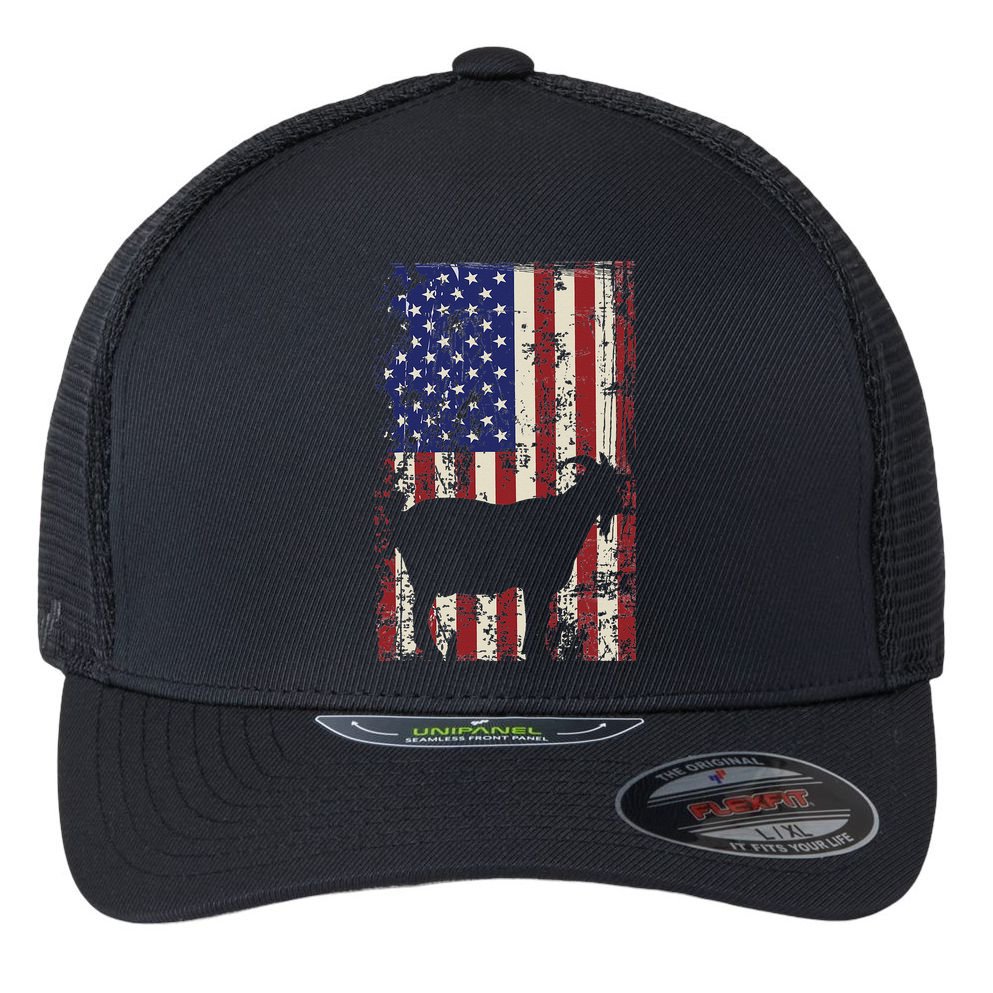 Patriotic Goat 4th of July American Flag Flexfit Unipanel Trucker Cap