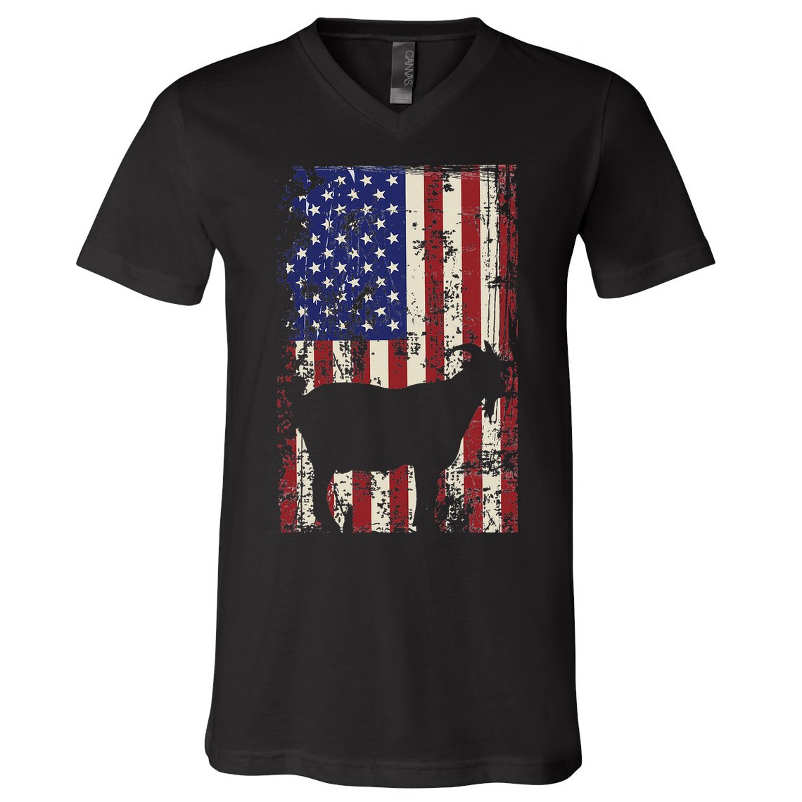 Patriotic Goat 4th of July American Flag V-Neck T-Shirt