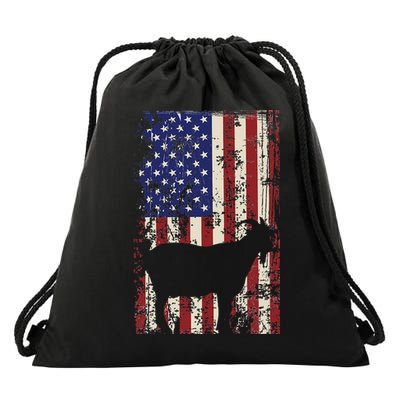 Patriotic Goat 4th of July American Flag Drawstring Bag