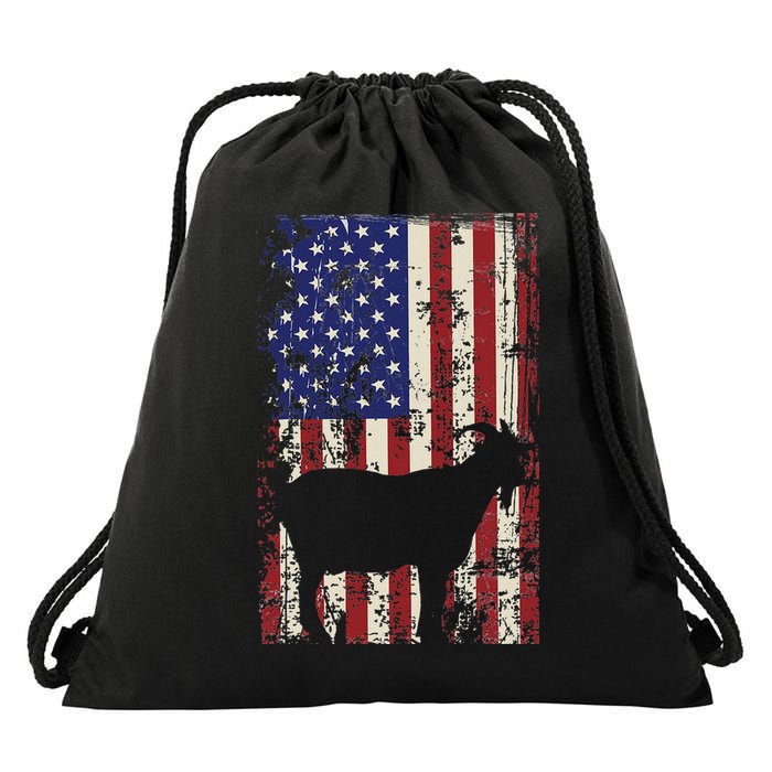 Patriotic Goat 4th of July American Flag Drawstring Bag