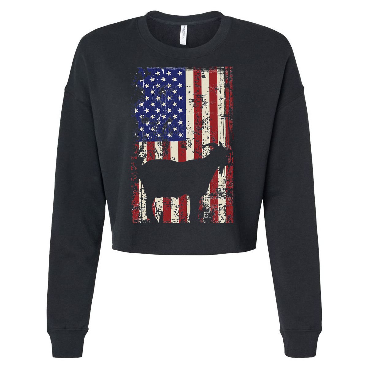 Patriotic Goat 4th of July American Flag Cropped Pullover Crew