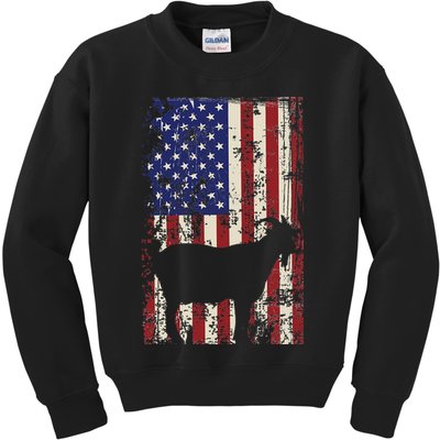 Patriotic Goat 4th of July American Flag Kids Sweatshirt