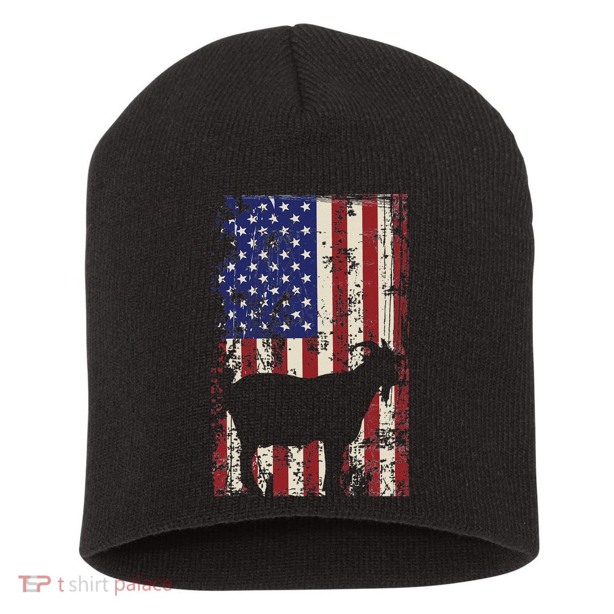 Patriotic Goat 4th of July American Flag Short Acrylic Beanie