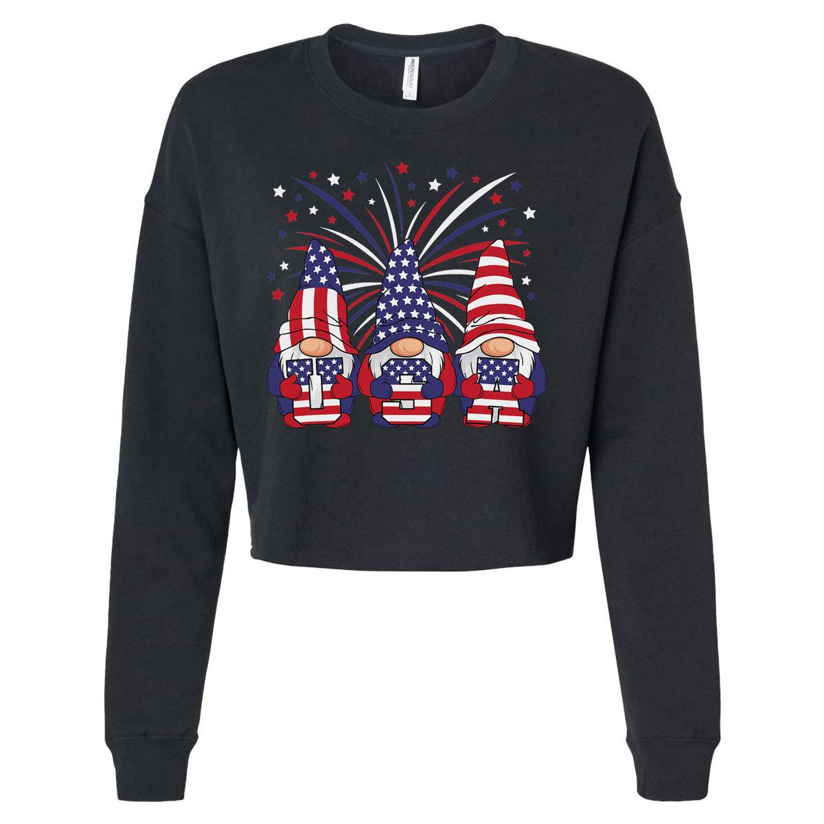 Patriotic Gnomes 4th Of July Usa Women Cropped Pullover Crew
