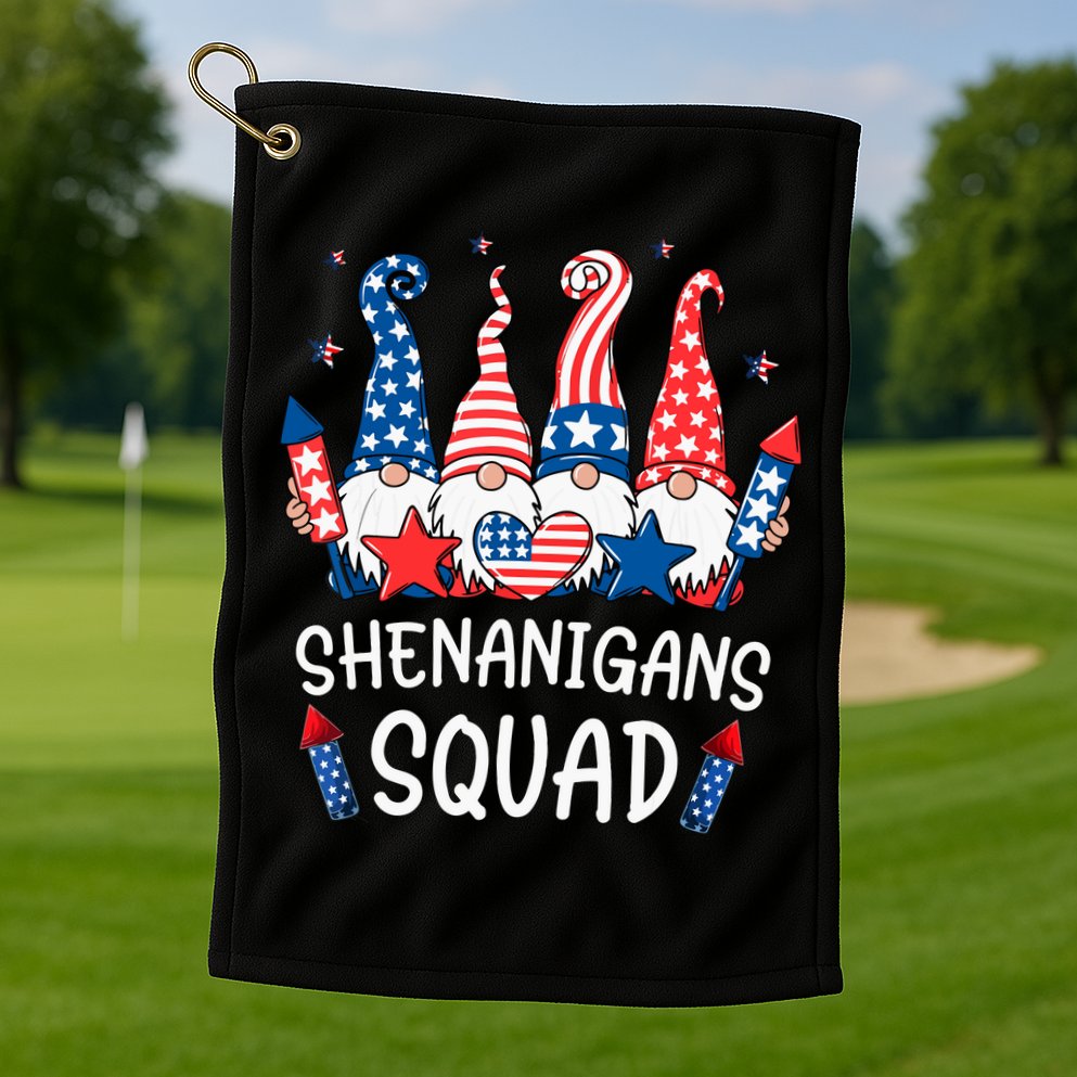 Patriotic Gnomes 4th Of July Funny Shenanigans Squad Golf Towel