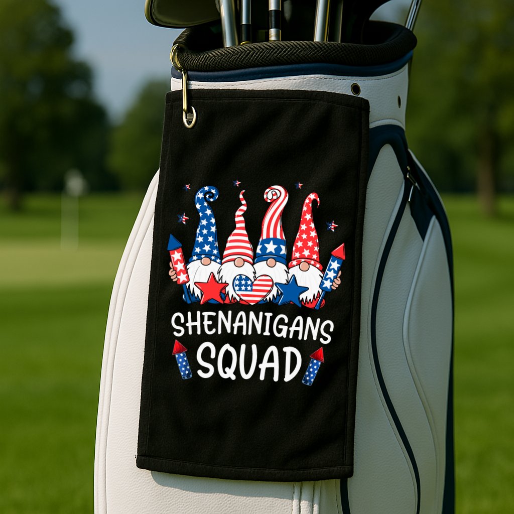 Patriotic Gnomes 4th Of July Funny Shenanigans Squad Golf Towel