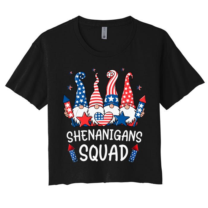 Patriotic Gnomes 4th Of July Funny Shenanigans Squad Women's Crop Top Tee