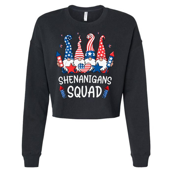 Patriotic Gnomes 4th Of July Funny Shenanigans Squad Cropped Pullover Crew