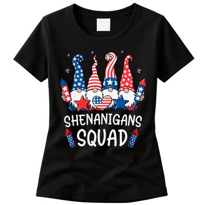 Patriotic Gnomes 4th Of July Funny Shenanigans Squad Womens T-Shirt