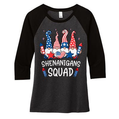 Patriotic Gnomes 4th Of July Funny Shenanigans Squad Women's Tri-Blend 3/4-Sleeve Raglan Shirt