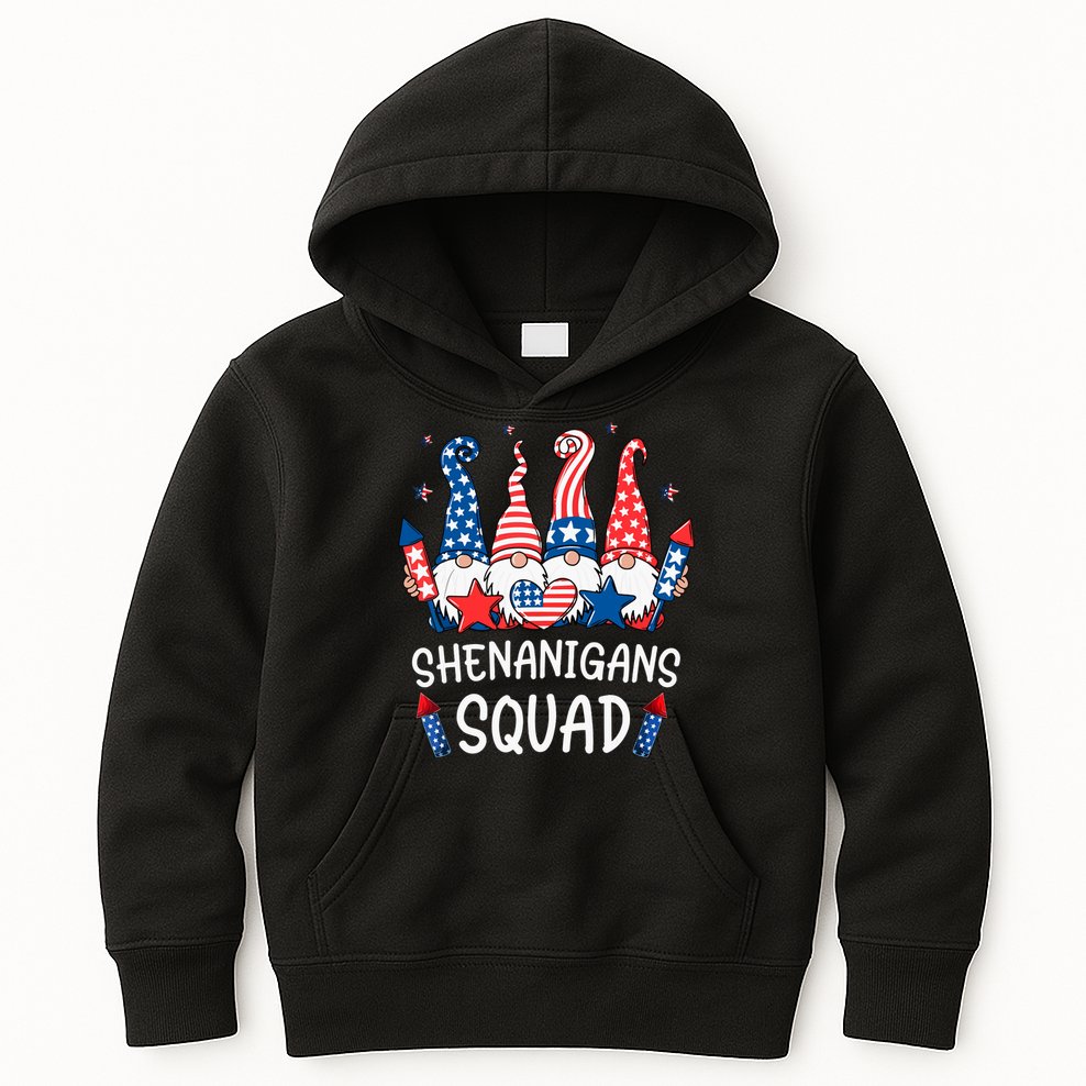Patriotic Gnomes 4th Of July Funny Shenanigans Squad Kids Hoodie