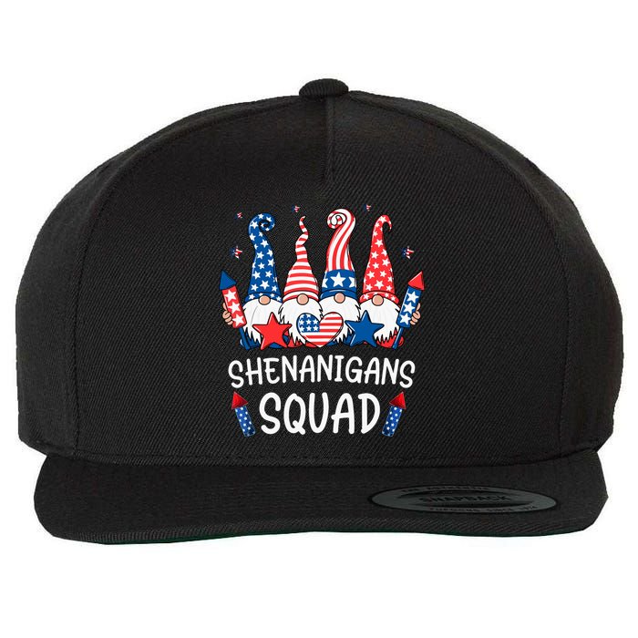 Patriotic Gnomes 4th Of July Funny Shenanigans Squad Wool Snapback Cap