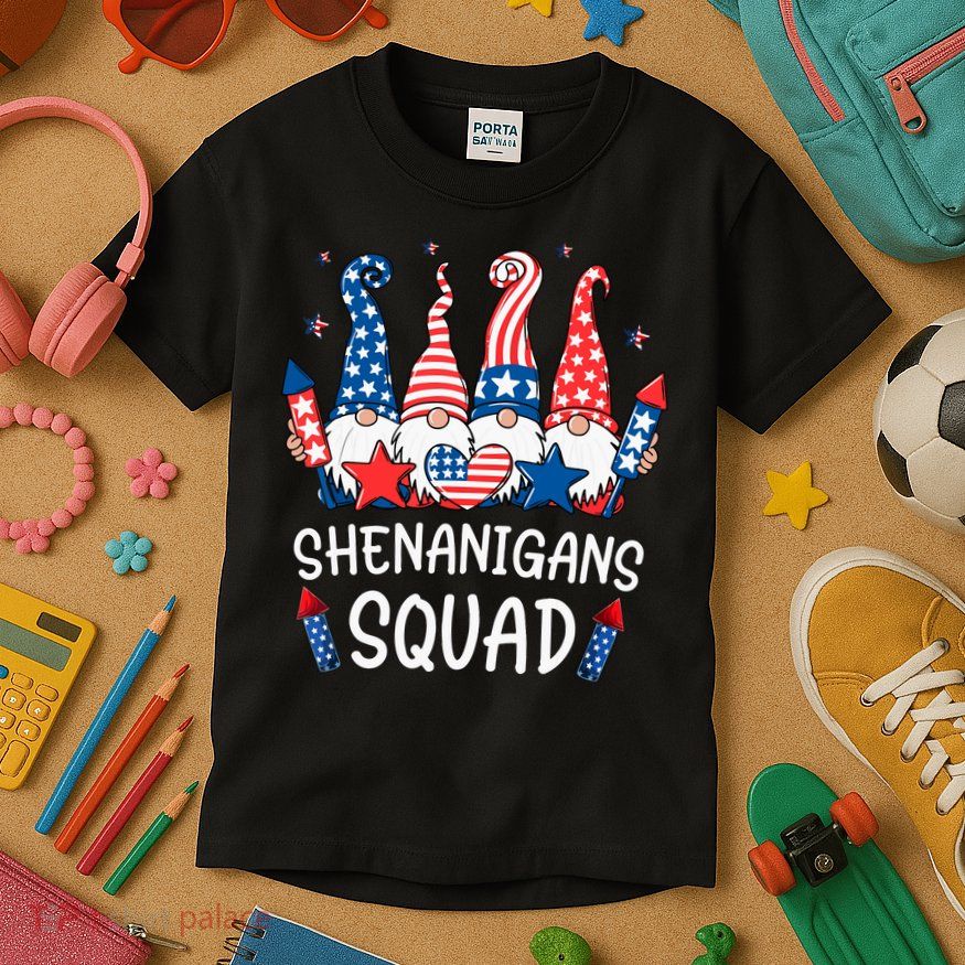 Patriotic Gnomes 4th Of July Funny Shenanigans Squad Kids T-Shirt