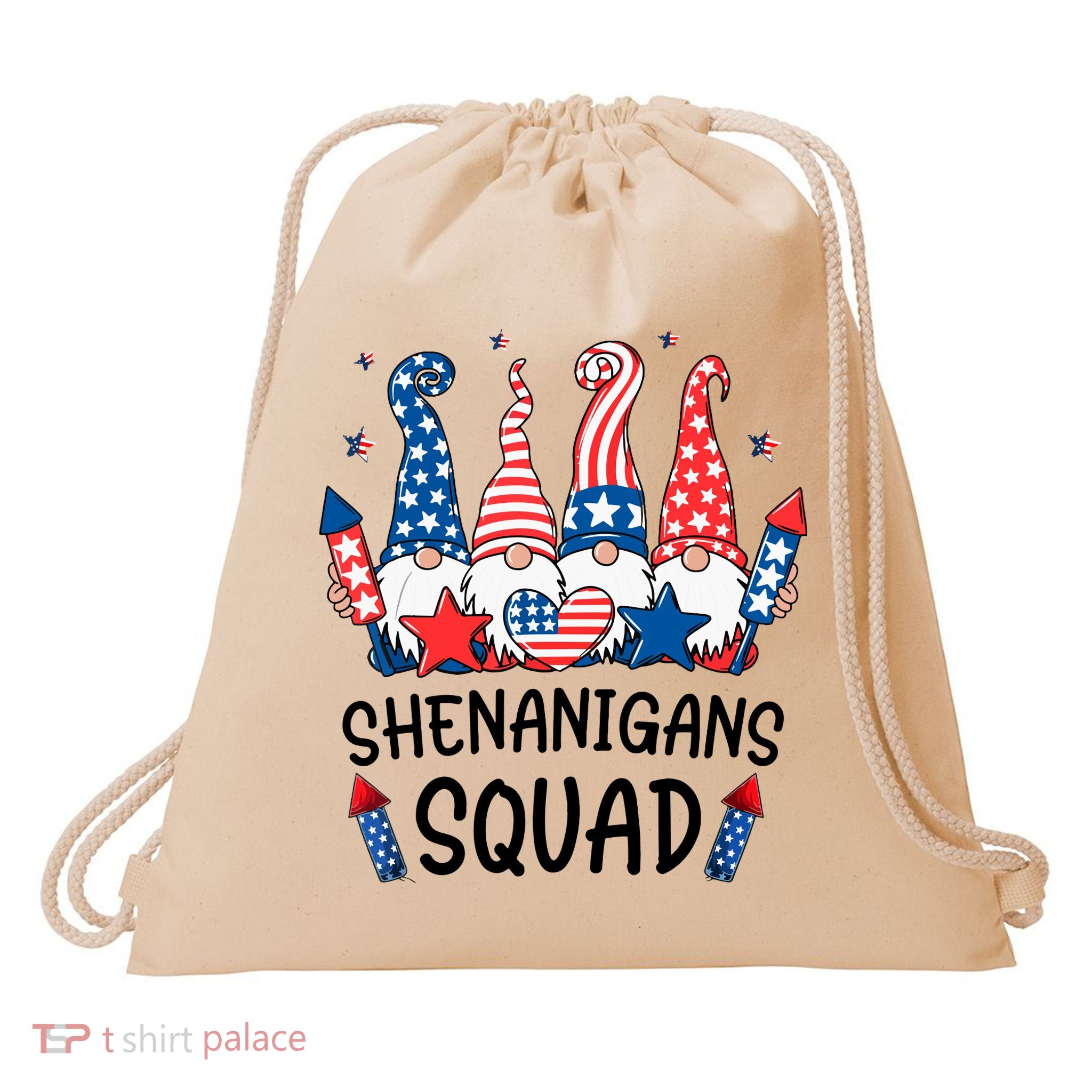 Patriotic Gnomes 4th Of July Funny Shenanigans Squad Drawstring Bag