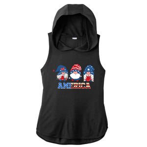 Patriotic Gnomes 4th Of July Funny Gnome Love American Flag Ladies PosiCharge Tri-Blend Wicking Draft Hoodie Tank