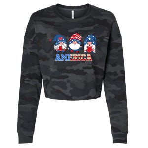 Patriotic Gnomes 4th Of July Funny Gnome Love American Flag Cropped Pullover Crew