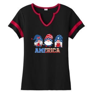 Patriotic Gnomes 4th Of July Funny Gnome Love American Flag Ladies Halftime Notch Neck Tee