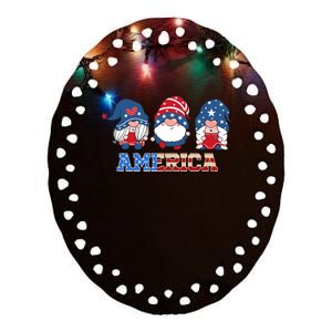 Patriotic Gnomes 4th Of July Funny Gnome Love American Flag Ceramic Oval Ornament