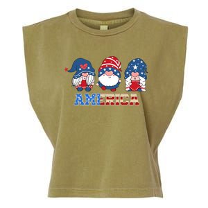 Patriotic Gnomes 4th Of July Funny Gnome Love American Flag Garment-Dyed Women's Muscle Tee