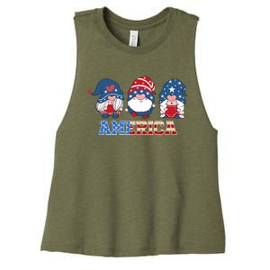 Patriotic Gnomes 4th Of July Funny Gnome Love American Flag Women's Racerback Cropped Tank