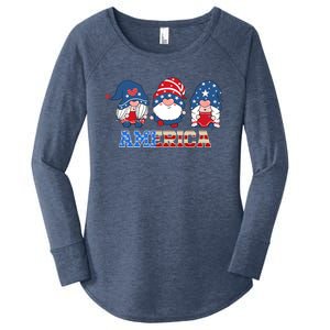 Patriotic Gnomes 4th Of July Funny Gnome Love American Flag Women's Perfect Tri Tunic Long Sleeve Shirt