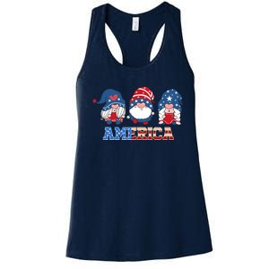 Patriotic Gnomes 4th Of July Funny Gnome Love American Flag Women's Racerback Tank