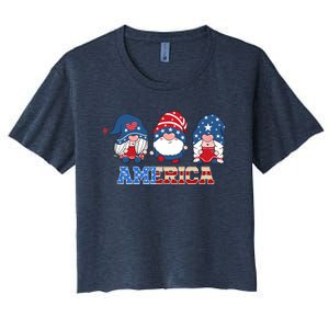 Patriotic Gnomes 4th Of July Funny Gnome Love American Flag Women's Crop Top Tee