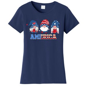 Patriotic Gnomes 4th Of July Funny Gnome Love American Flag Women's T-Shirt