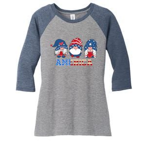 Patriotic Gnomes 4th Of July Funny Gnome Love American Flag Women's Tri-Blend 3/4-Sleeve Raglan Shirt