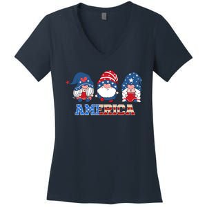 Patriotic Gnomes 4th Of July Funny Gnome Love American Flag Women's V-Neck T-Shirt