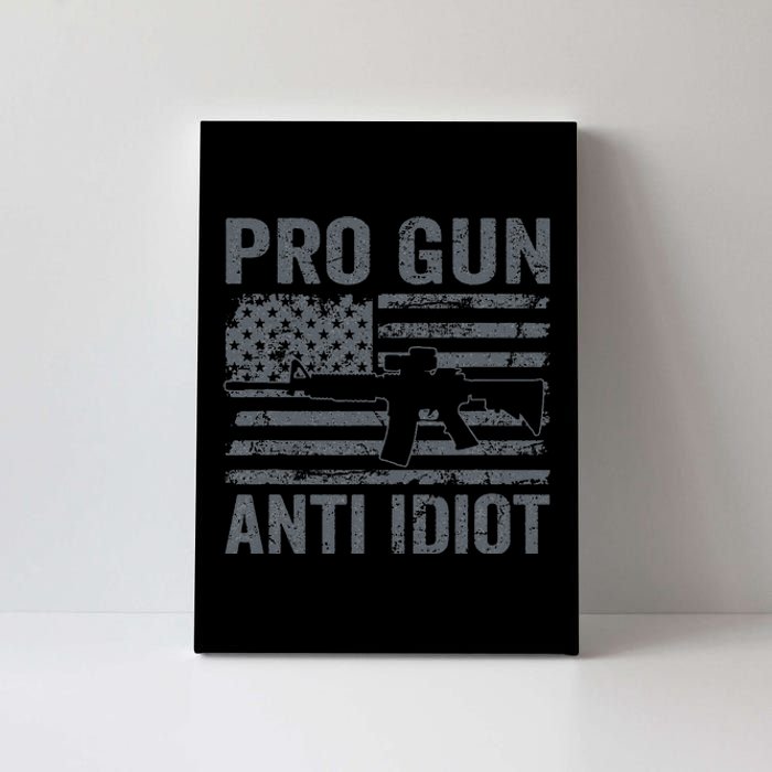 Pro Gun Anti Idiot Second Amendment AR15 Rifle USA Flag Canvas