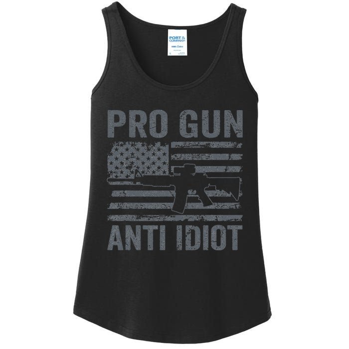 Pro Gun Anti Idiot Second Amendment AR15 Rifle USA Flag Ladies Essential Tank